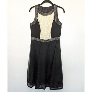 Carmen Marc Valvo Dress Womens 6 Black Silk Leather Lace Whimisgoth Fairy Mature